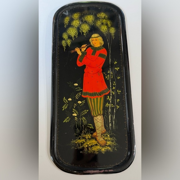 Other - Vintage, hand-painted Russian metal tray or wall plaque, Zhostovo folk art.